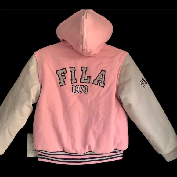 Fila Girls Reversible Hooded Varsity Wool Blend Puffy Quilted Jacket Zip-Up Sz L - Picture 3 of 16